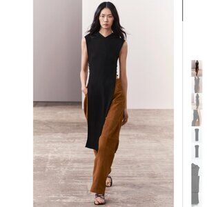 NWT ZARA HOODED RIBBED KNIT TUNIC BLACK